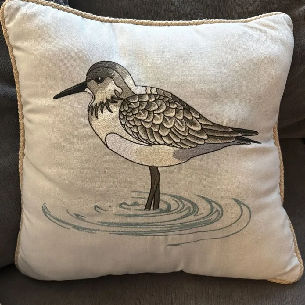 Throw Pillows Sandpiper Bird Square Tapestry Ocean Waves Beach House Nautical